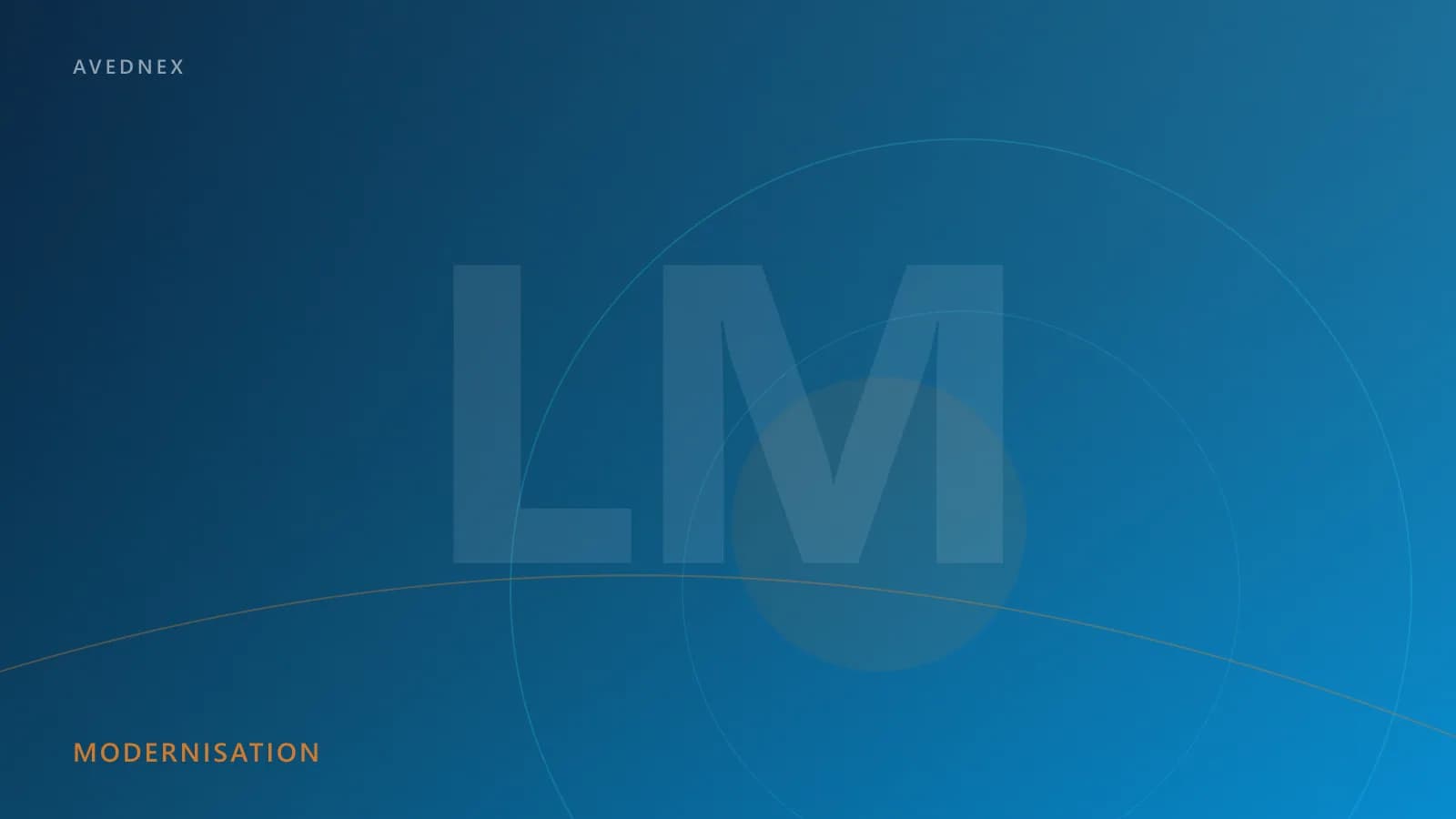 Editorial cover artwork in midnight navy and sky blue for an article on legacy modernisation