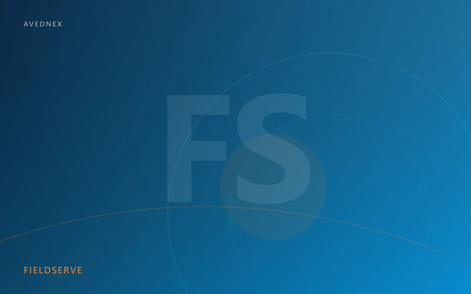 FieldServe product artwork — deep navy gradient with cyan circles and FS monogram