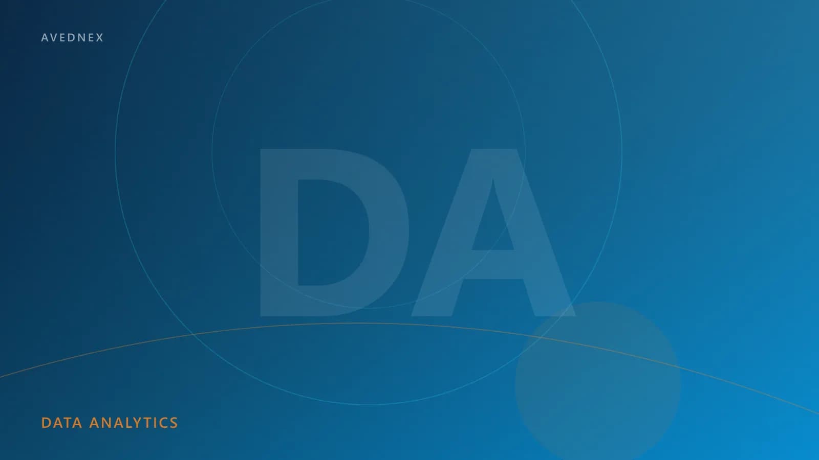 Midnight navy gradient with an orange curve suggesting charts, representing Avednex data analytics services