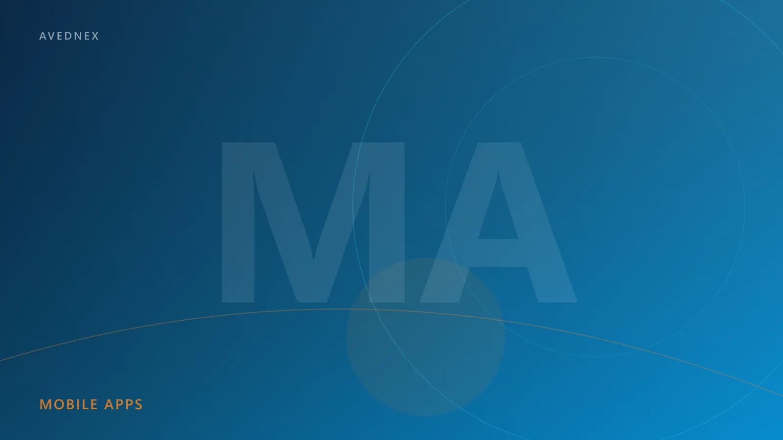 Deep navy-to-sky-blue gradient artwork with cyan circles representing Avednex mobile app development