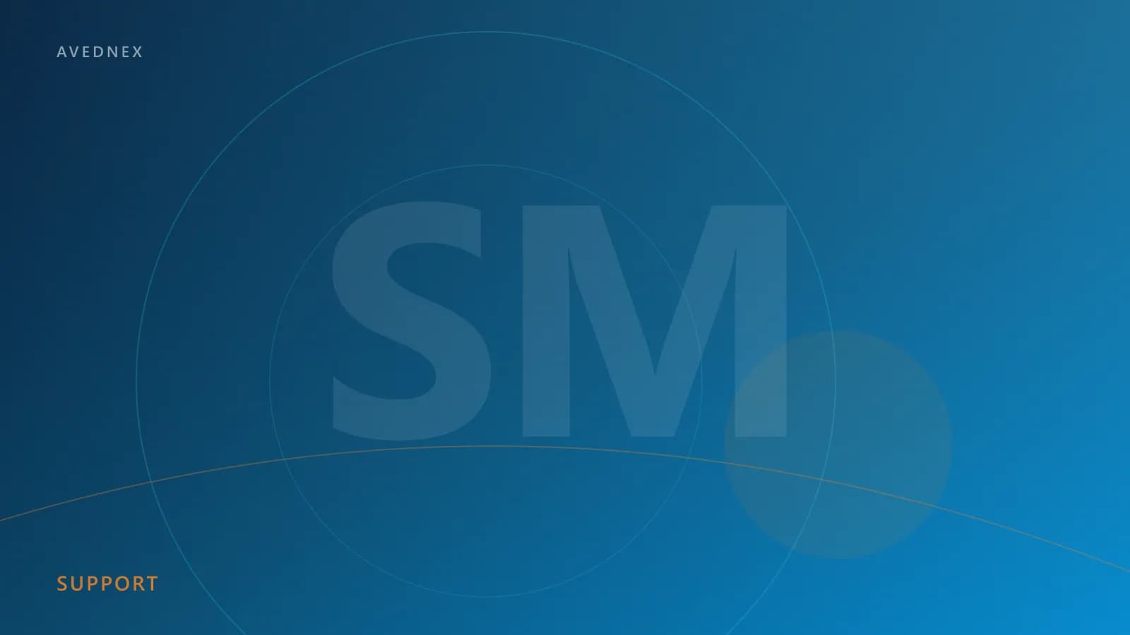 Sky-blue gradient artwork with orange accents representing Avednex software support and maintenance