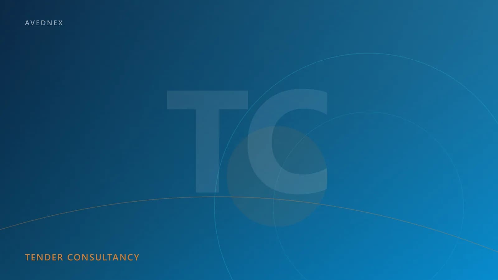 Navy and sky-blue gradient artwork with cyan rings representing Avednex tender and GeM consultancy